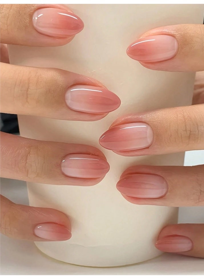 24-Piece Short Stiletto Press-On Nails Set – French & Red Gradient Fake Nails – Quick Home Manicure