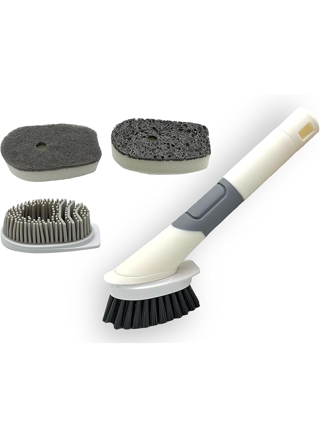 promass Soap Dispensing Dish Brush with 4 Replacement Brush Heads - Cleaning Tool for Pots, Pans, Stovetops, Bowls, and Sinks - Image 1