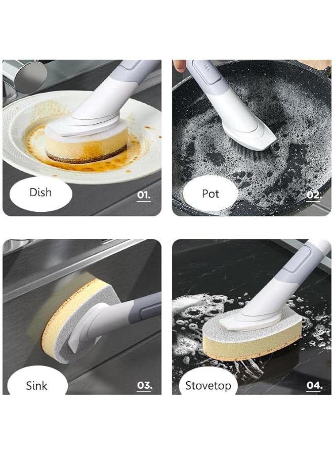 promass Soap Dispensing Dish Brush with 4 Replacement Brush Heads - Cleaning Tool for Pots, Pans, Stovetops, Bowls, and Sinks - Image 3