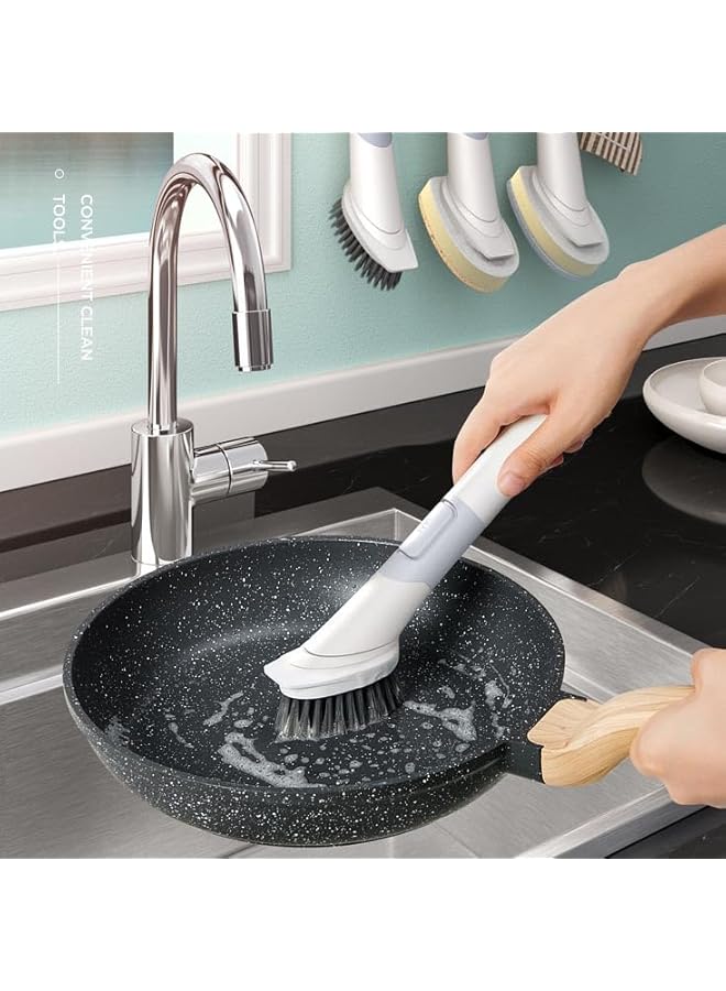 promass Soap Dispensing Dish Brush with 4 Replacement Brush Heads - Cleaning Tool for Pots, Pans, Stovetops, Bowls, and Sinks - Image 4
