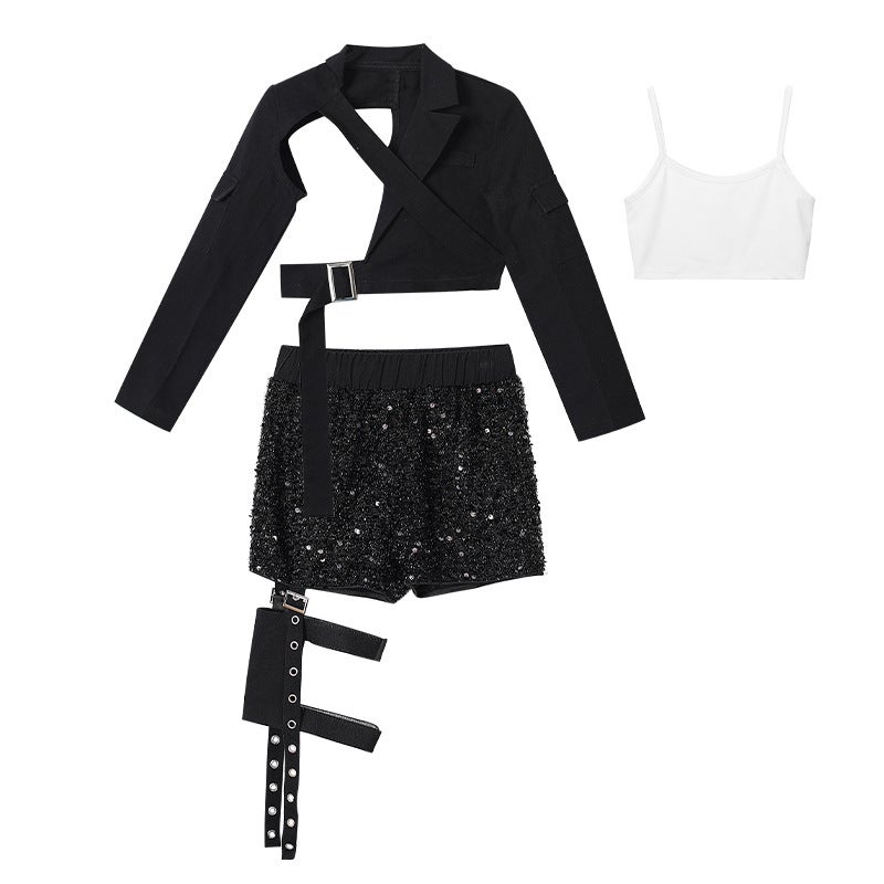 Girls Jazz Dance Costume Girls Fashionable suit Kids Dance Performance Trendy Clothes Kids Hip Hop Street Dance Performance Cool Jacket Vest Pants