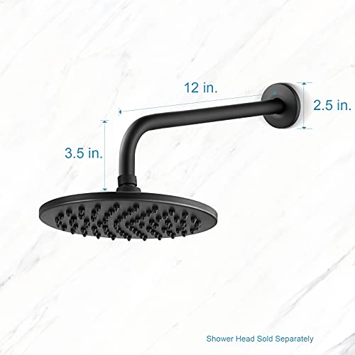 OFFO Shower Arm with Flange, 12 in Wall Mount Replacement Angle Shower Head Arm Wall-Mounted For Fixed Shower Head & Handheld Showerhead, Matte Black - Image 5
