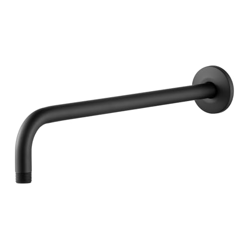 OFFO Shower Arm with Flange, 12 in Wall Mount Replacement Angle Shower Head Arm Wall-Mounted For Fixed Shower Head & Handheld Showerhead, Matte Black - Image 1