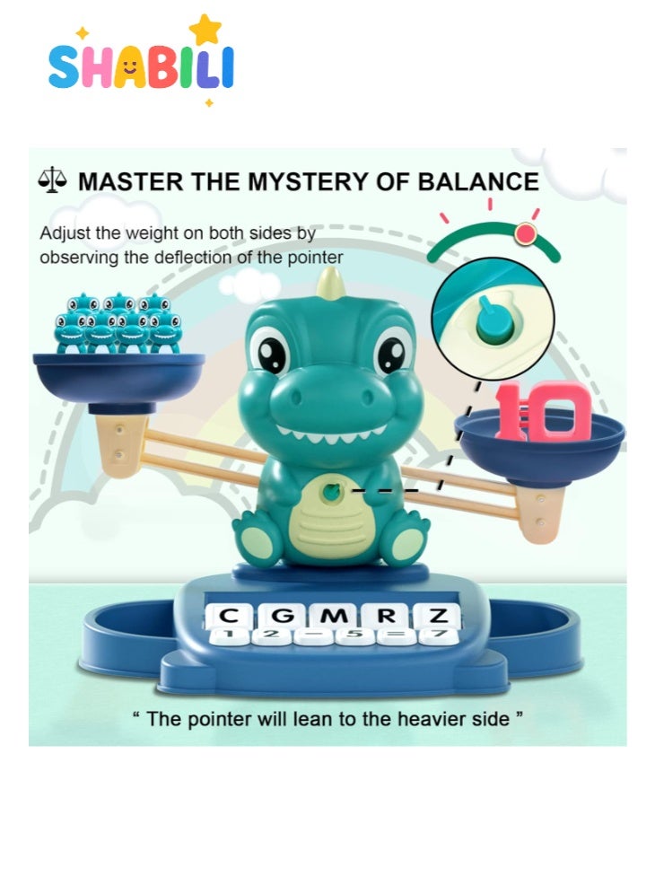 SHABILI Dinosaur Math Balance Montessori STEM Toy for Kids 3+, ABS Plastic with Numbers & Letter Cubes and 32 Cards, Preschool/Kindergarten Classroom or Home Learning Gift for Boys Girls Children (Green) - Image 4