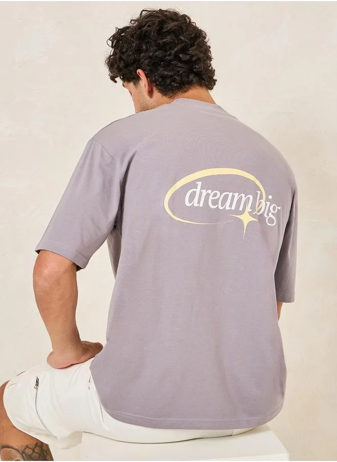ستايلي Styli Embroidery Detail Oversized T-Shirt with Back Print