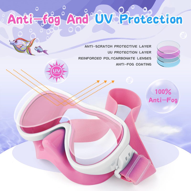 Wave Kids Swim Goggles with Nose Cover, Anti-Leak Swim Mask with Elastic Fabric Strap, UV Protection Swimming Goggles for Kids - Image 3