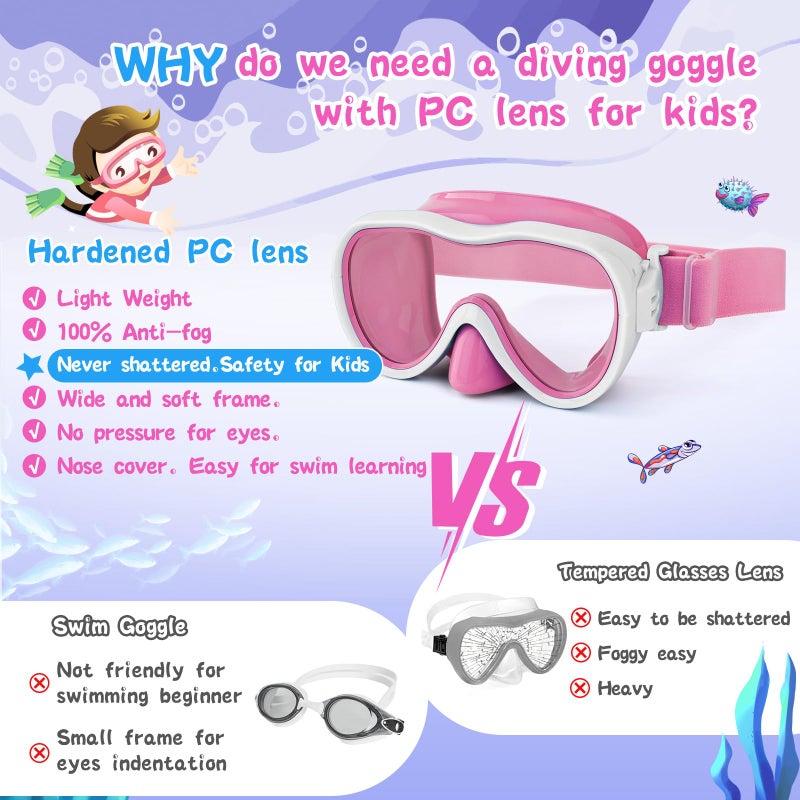 Wave Kids Swim Goggles with Nose Cover, Anti-Leak Swim Mask with Elastic Fabric Strap, UV Protection Swimming Goggles for Kids - Image 4