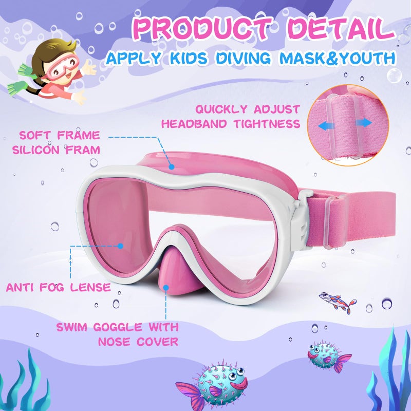 Wave Kids Swim Goggles with Nose Cover, Anti-Leak Swim Mask with Elastic Fabric Strap, UV Protection Swimming Goggles for Kids - Image 5