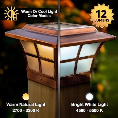 Classy Caps SL079C Prestige Solar Post Cap - Copper, High-Performance LED, Fits 3.5x3.5 & 4x4 Posts, Durable Electroplated Copper, Weather-Resistant, Ideal for Outdoor, Warm & Cool Light Modes - Image 4