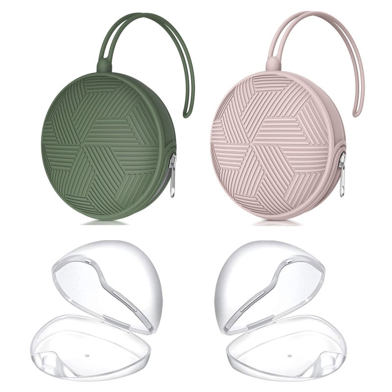 Smlpuame 4 Pack Pacifier Holder Case Set,2 Silicone Portable Pacifier Cover Pouch Bag for Diaper Bags Baby Carriage with 2 Transparent Pacifier Storage Container Box,Easy to Clean,Boho(Green+Pink) - Image 1