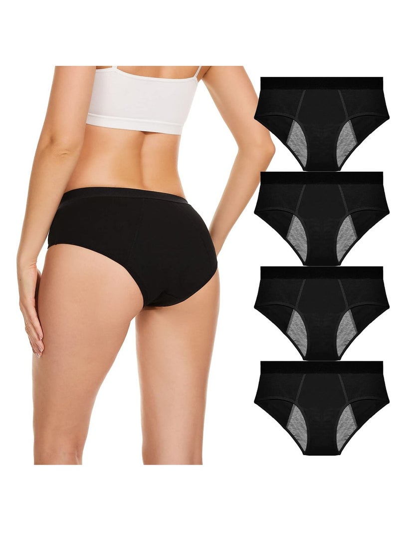 SYOSI SYOSI 4 Pack Womens Menstrual Period Panties, Leak Proof Period Panties Super Comfy Period Panties Cotton Menstrual Panty for Teens Girls Large Black  - Image 1