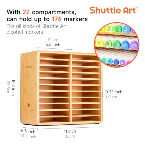 Shuttle Art Marker Organizer Hold 176 Art Markers Brush Pens Pencil Large Holder with 22 Compartments for Home Classroom Office Desktop Stationary Storage - Image 3