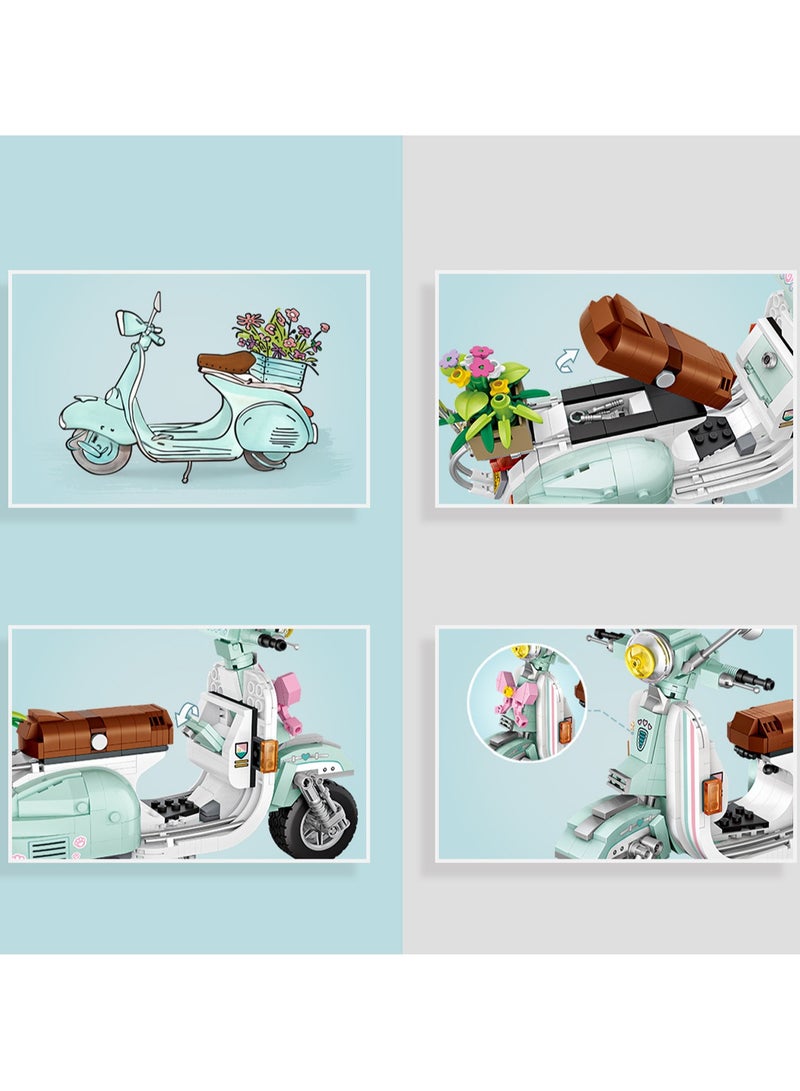 673 Pieces Of Mini Flower Balloon Motorcycle Model Set Building Blocks Creative Diy Simulation Collection Building Assembly Toys Children Adult Home Decoration - Image 3