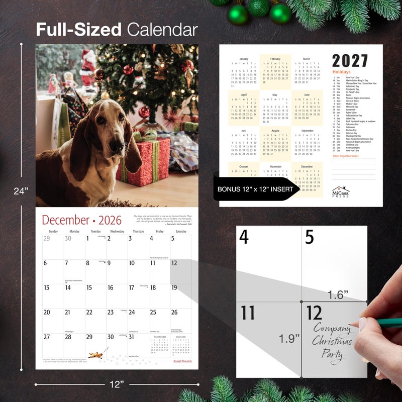 MICASA PRESS Basset Hounds 2026 Wall Calendar 12 Month | 12" x 24" Open | Thick & Sturdy Paper | Holiday Gift | Cute Puppy Dog Calendar 2026 - Image 5