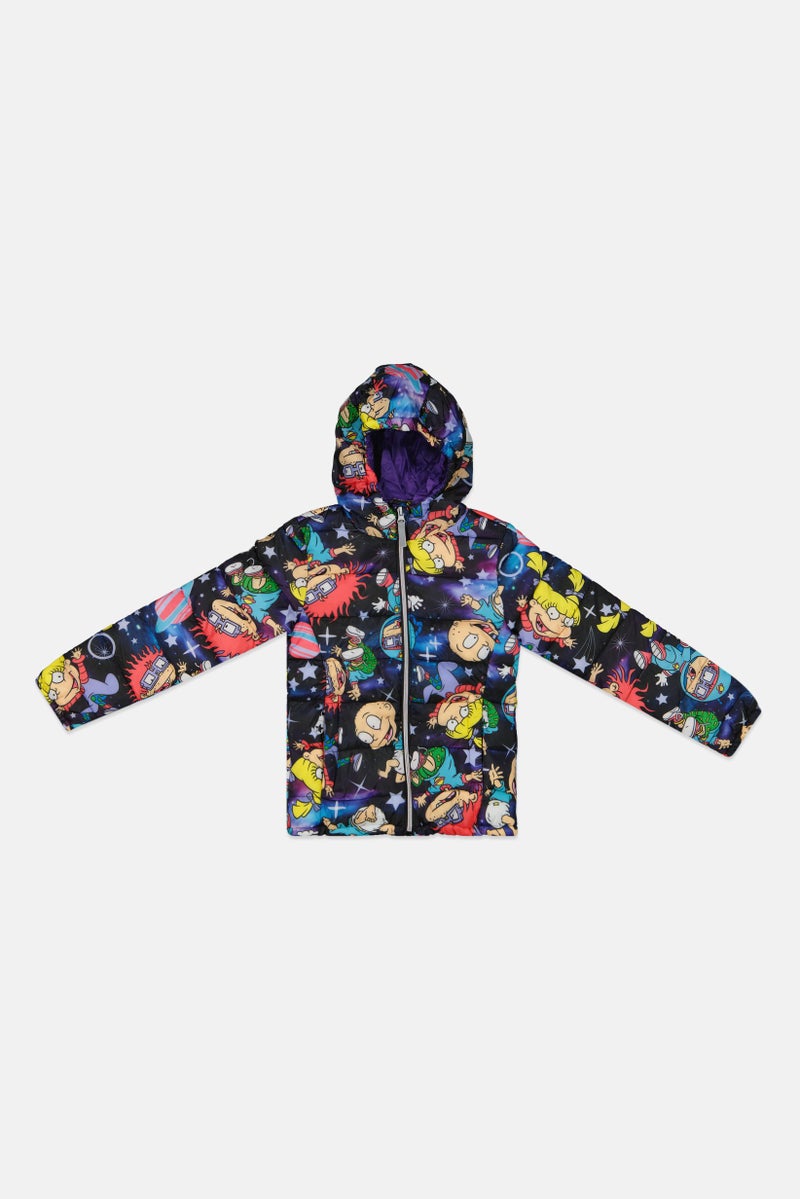 nickelodeon جاكيت بناتي مزخرف بغطاء رأس، مزيج بنفسجي - Image 1