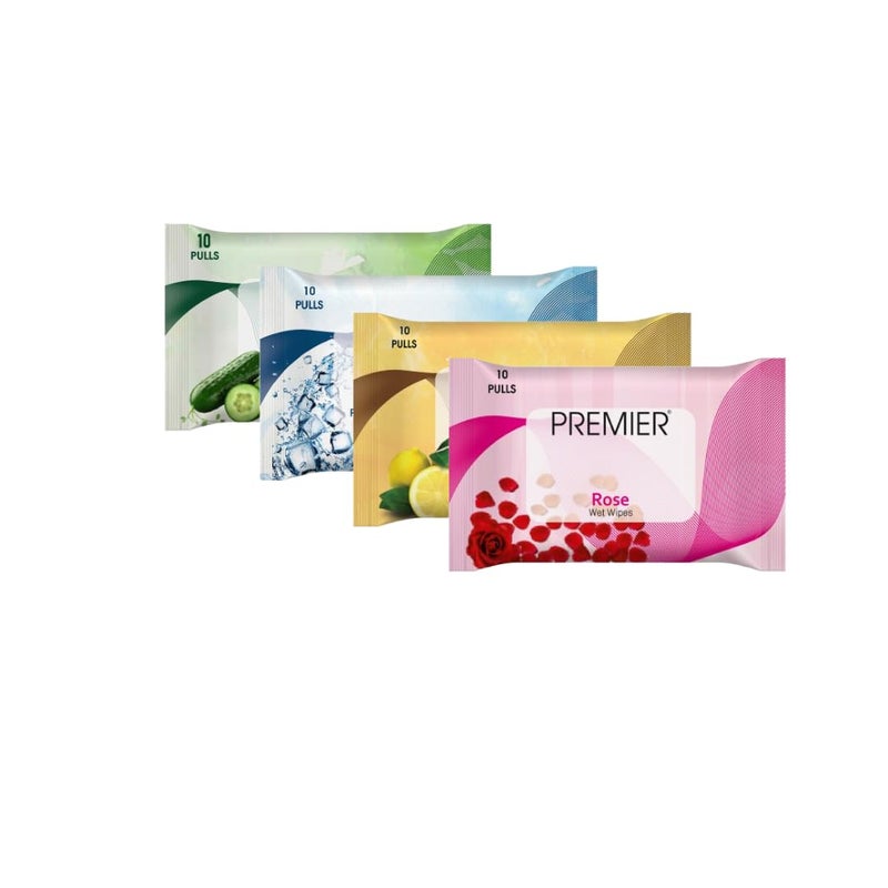 Premier Wet Wipes 10 Pulls per Pack Pack of 4 Assorted Refreshing Wipes AlcoholFree No Harmful Chemicals - Image 1