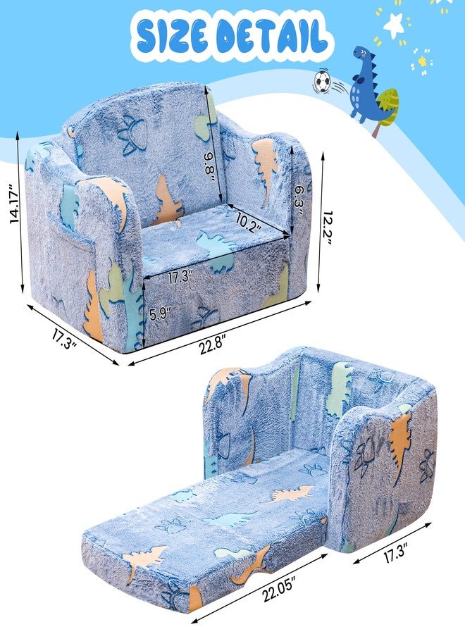 Lamerge 2-in-1 Toddler Couch,Glow in The Dark Baby Floor Bed,Foldable Toddler Chair Kids Sofa for playroom,Convertible Sofa to Lounger for Girls and Boys (Blue and Dinosaur) - Image 2