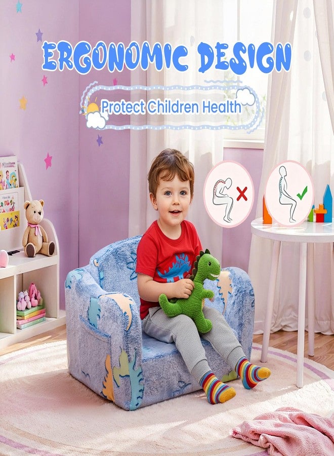 Lamerge 2-in-1 Toddler Couch,Glow in The Dark Baby Floor Bed,Foldable Toddler Chair Kids Sofa for playroom,Convertible Sofa to Lounger for Girls and Boys (Blue and Dinosaur) - Image 4