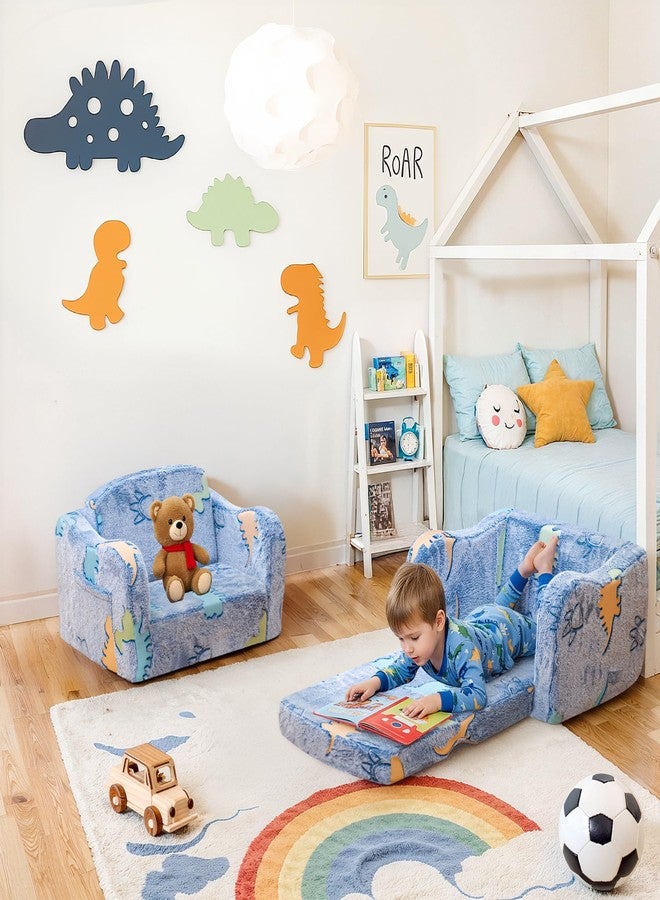 Lamerge 2-in-1 Toddler Couch,Glow in The Dark Baby Floor Bed,Foldable Toddler Chair Kids Sofa for playroom,Convertible Sofa to Lounger for Girls and Boys (Blue and Dinosaur) - Image 3