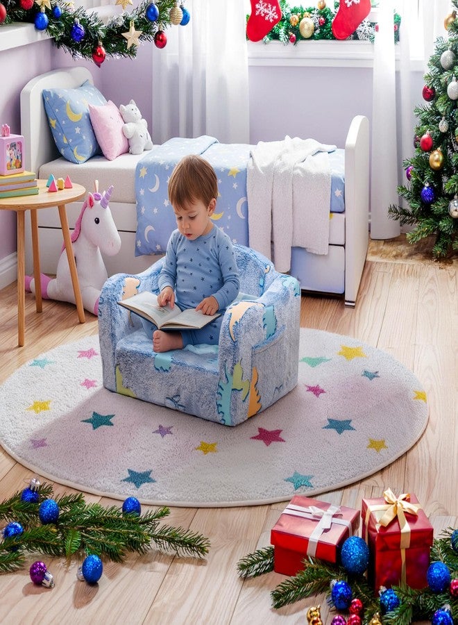 Lamerge 2-in-1 Toddler Couch,Glow in The Dark Baby Floor Bed,Foldable Toddler Chair Kids Sofa for playroom,Convertible Sofa to Lounger for Girls and Boys (Blue and Dinosaur) - Image 5