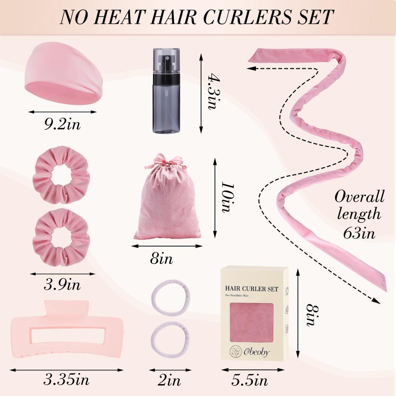 Obeoby Heatless Curls Overnight Set, No Heat Hair Curlers To Sleep In, Hair Rollers with Scrunchies and Clips for Women Long & Short Hair, pink - Image 2