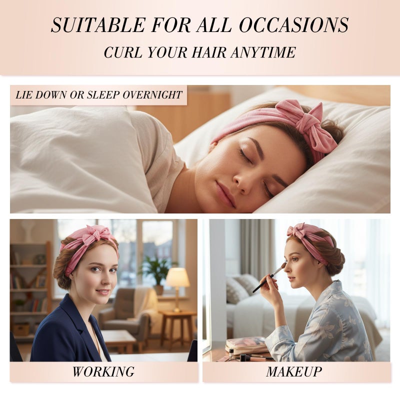 Obeoby Heatless Curls Overnight Set, No Heat Hair Curlers To Sleep In, Hair Rollers with Scrunchies and Clips for Women Long & Short Hair, pink - Image 5