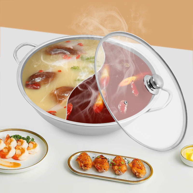 Delavala Delavala Steel Hot Pot with Divider and Glass Lid - Shabu Shabu Set for Induction Cooktop and Gas Stove - Food Grade Stainless Steel Chinese Dual Sided Pot  - Image 5
