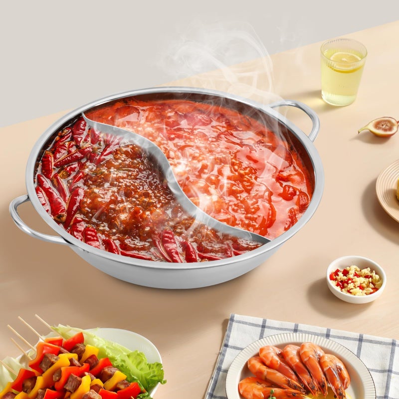 Delavala Delavala Steel Hot Pot with Divider and Glass Lid - Shabu Shabu Set for Induction Cooktop and Gas Stove - Food Grade Stainless Steel Chinese Dual Sided Pot  - Image 2