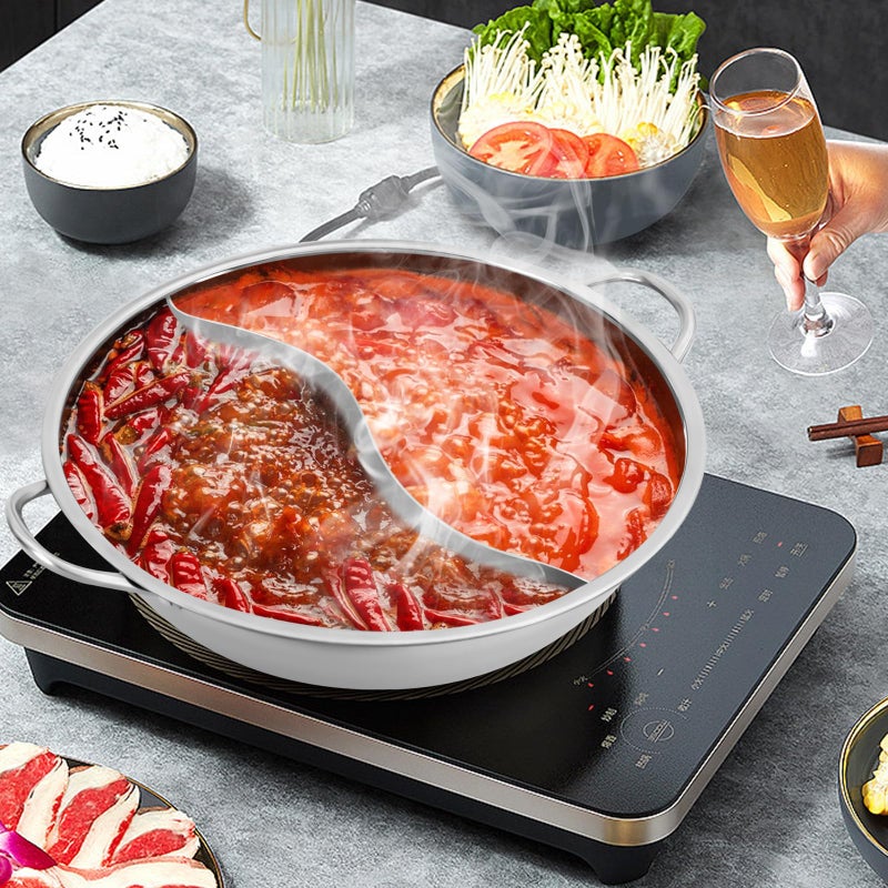 Delavala Delavala Steel Hot Pot with Divider and Glass Lid - Shabu Shabu Set for Induction Cooktop and Gas Stove - Food Grade Stainless Steel Chinese Dual Sided Pot  - Image 3
