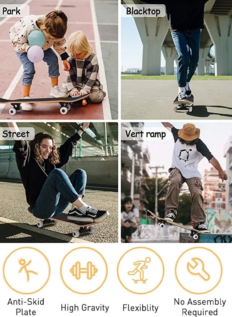 QUTOOB Professional Skateboard, 31 x 8 Inch Double Kick Standard Skate Board For Kids Youth Adults, High Quality 7 Layer Canadian Maple Concave Deck Skateboard Ideal for All Level Skaters, Beginners, Experts  - Image 2