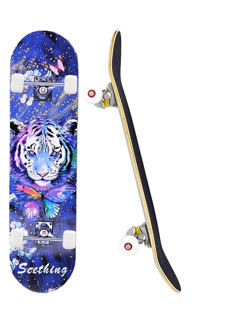 QUTOOB Professional Skateboard, 31 x 8 Inch Double Kick Standard Skate Board For Kids Youth Adults, High Quality 7 Layer Canadian Maple Concave Deck Skateboard Ideal for All Level Skaters, Beginners, Experts  - Image 1