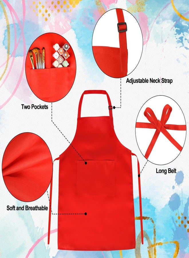 PLULON 8 Pcs Kids Apron Set Adjustable Children Art Aprons with 2 Pockets Artist Apron Bulk for Baking Painting Cooking Activity - 8 Colors - Image 3