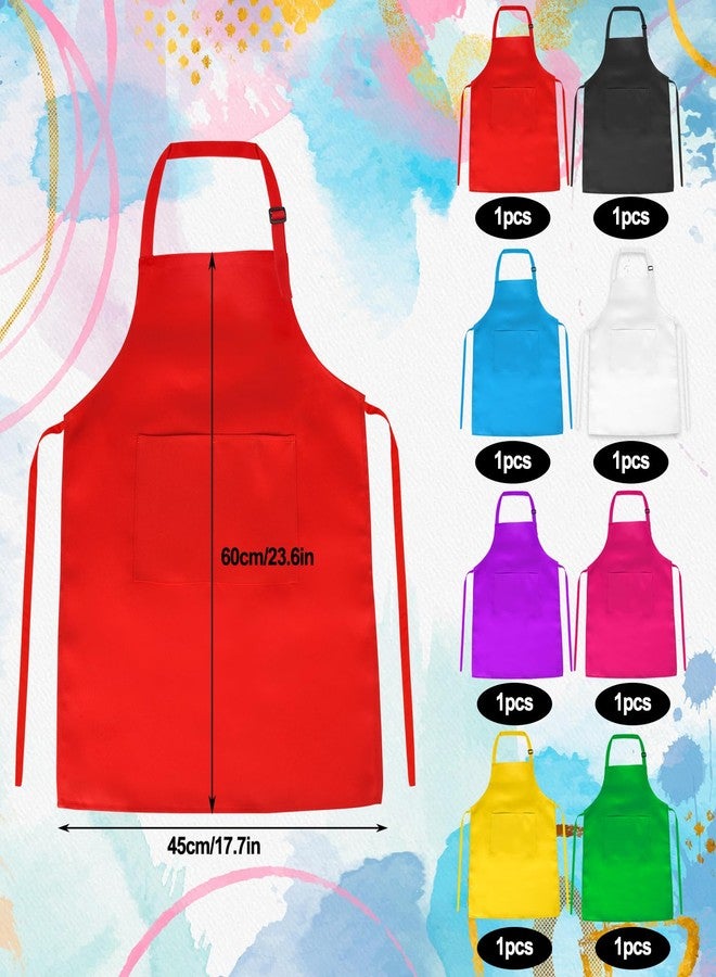 PLULON 8 Pcs Kids Apron Set Adjustable Children Art Aprons with 2 Pockets Artist Apron Bulk for Baking Painting Cooking Activity - 8 Colors - Image 2