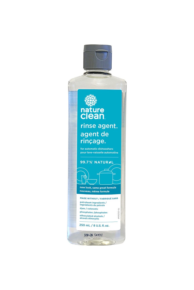 Nature Clean All Natural Dishwasher Rinse Aid Cleaner, Liquid Dishwasher Rinse Agent for Spot-Free Glass & Cutlery in Hard Water, Non Toxic Dish Washer Rinse Aid & Stain Remover, 8 oz/250ml, Pack of 1