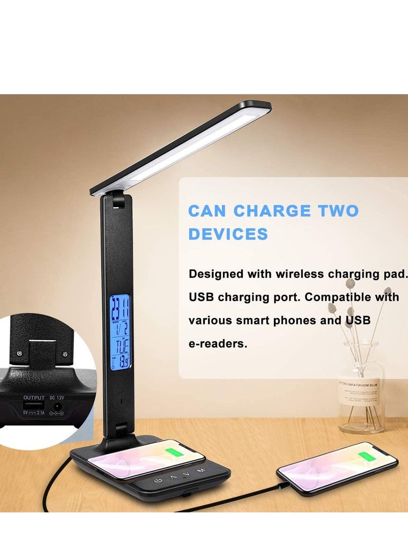 Y&D - 3 in 1 Desk Lamp LED with Fast Wireless Charger/ USB Charging and Alarm Clock | Color Modes Touch Control Black - Image 1