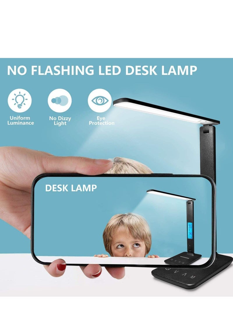 Y&D - 3 in 1 Desk Lamp LED with Fast Wireless Charger/ USB Charging and Alarm Clock | Color Modes Touch Control Black - Image 1