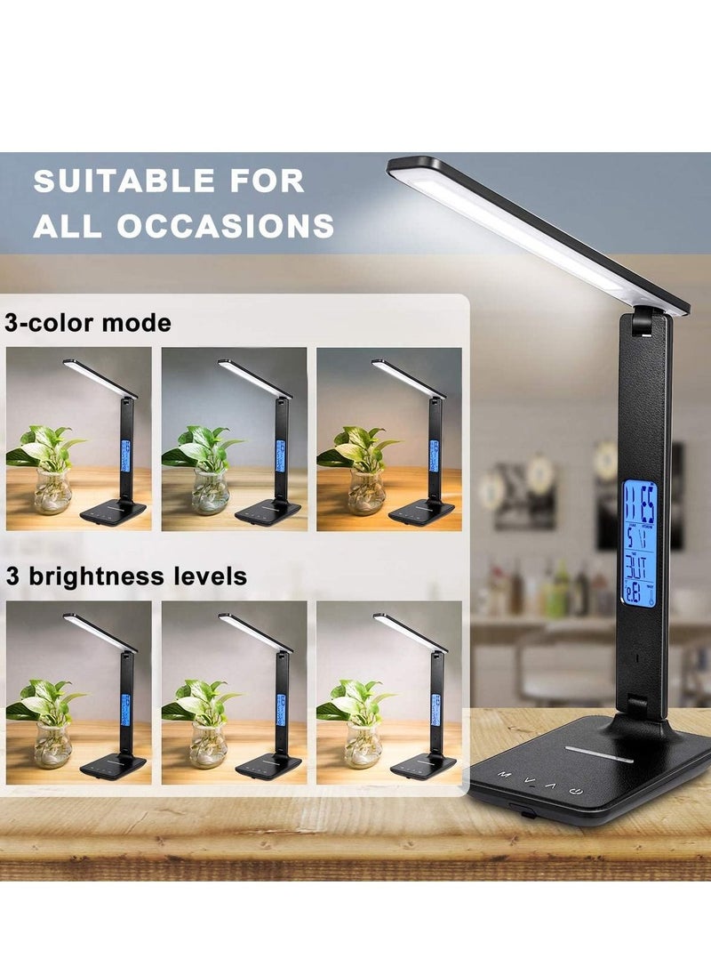 Y&D - 3 in 1 Desk Lamp LED with Fast Wireless Charger/ USB Charging and Alarm Clock | Color Modes Touch Control Black - Image 1