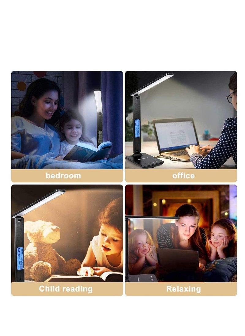 Y&D - 3 in 1 Desk Lamp LED with Fast Wireless Charger/ USB Charging and Alarm Clock | Color Modes Touch Control Black - Image 1