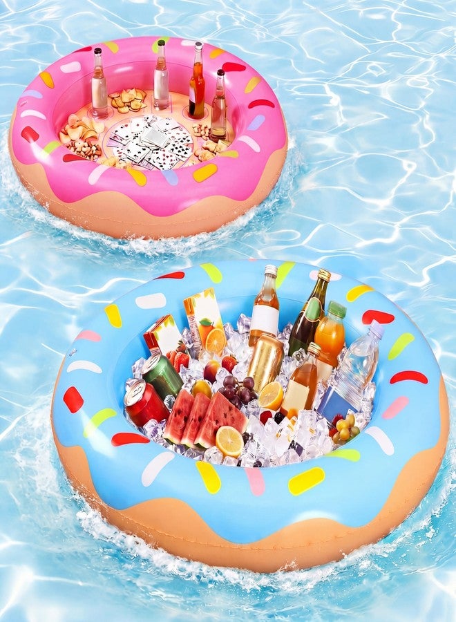 Hungdao 2 Pack Inflatable Ice Serving Bar Cooler Donuts Inflatable Ice Buffet Salad Serving Tray Portable Food Drink Pool Container Holder for Parties Summer BBQ Picnic Indoor Outdoor Beach - Image 1