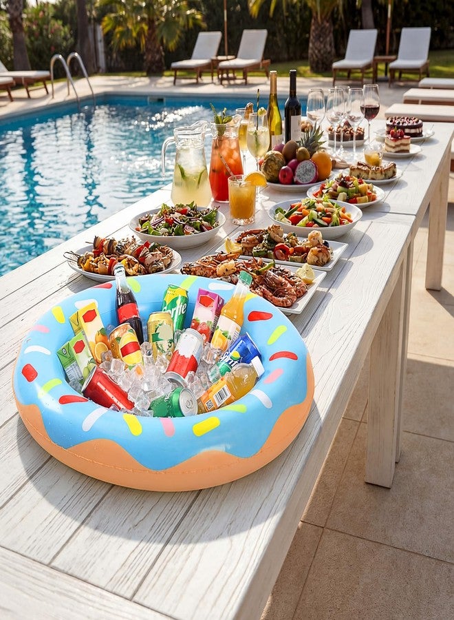 Hungdao 2 Pack Inflatable Ice Serving Bar Cooler Donuts Inflatable Ice Buffet Salad Serving Tray Portable Food Drink Pool Container Holder for Parties Summer BBQ Picnic Indoor Outdoor Beach - Image 2