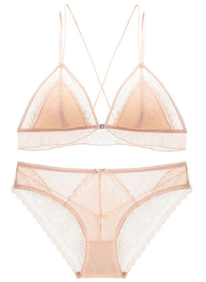 Loquat Breathable Triangle Ultra Thin Cup Lace Bra And Panty Set Beige