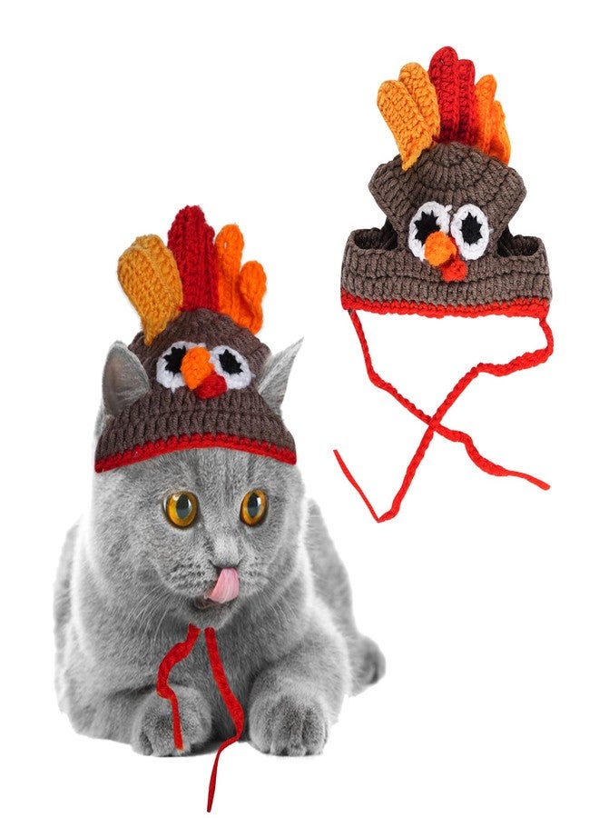 SUMERSHA Cat Turkey Hat Pet Costume Knitted Cap Crochet Hat for Small Dog Kittens for Thanksgiving Halloween Party (Brown) - Image 1