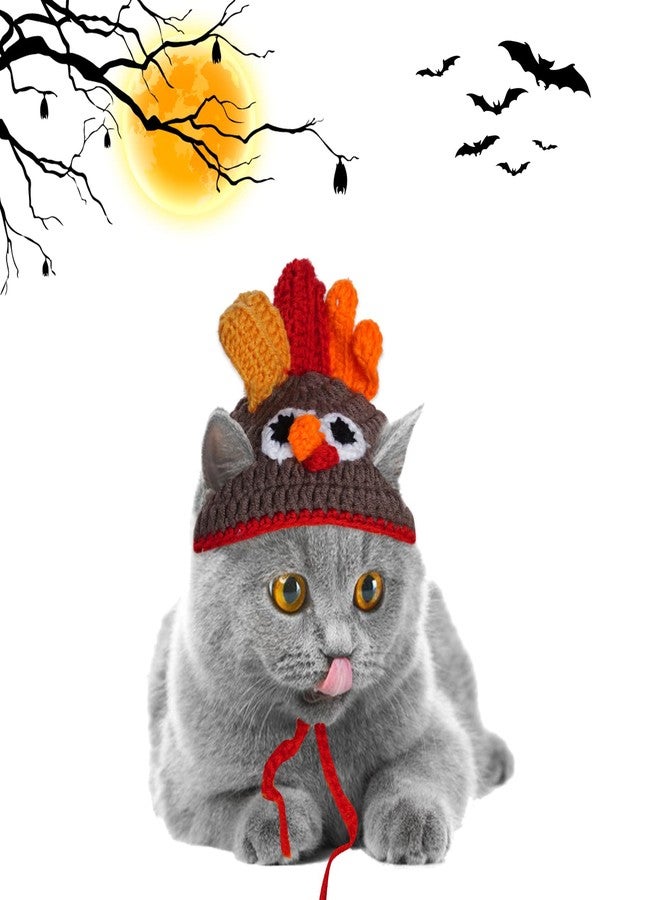 SUMERSHA Cat Turkey Hat Pet Costume Knitted Cap Crochet Hat for Small Dog Kittens for Thanksgiving Halloween Party (Brown) - Image 5