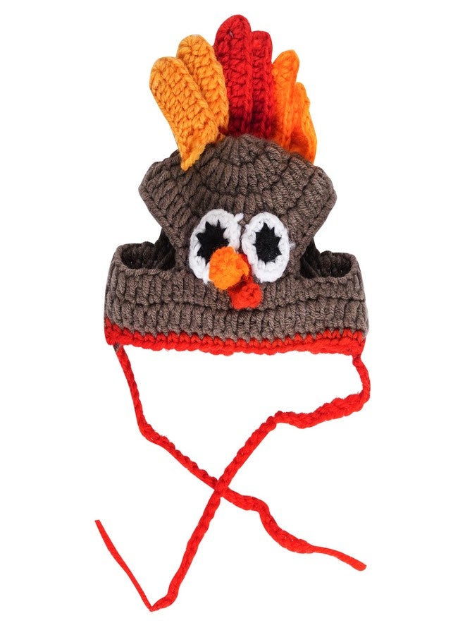 SUMERSHA Cat Turkey Hat Pet Costume Knitted Cap Crochet Hat for Small Dog Kittens for Thanksgiving Halloween Party (Brown) - Image 4