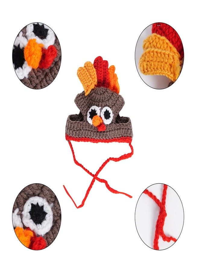 SUMERSHA Cat Turkey Hat Pet Costume Knitted Cap Crochet Hat for Small Dog Kittens for Thanksgiving Halloween Party (Brown) - Image 3