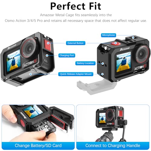 AMAZEAR Metal Cage for DJI Osmo Action 5 Pro,DJI Action3/4/5 Pro Premium Accessories Multifunction Protective Frame Case Aluminum Housing Camera Expansion Protector - Image 2