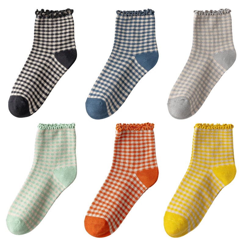 DarkCom Ruffle Socks Womens 6 Pairsï¼ŒCute Ankle Lettuce Edge Frilly Crew Athletic Socks - Image 1