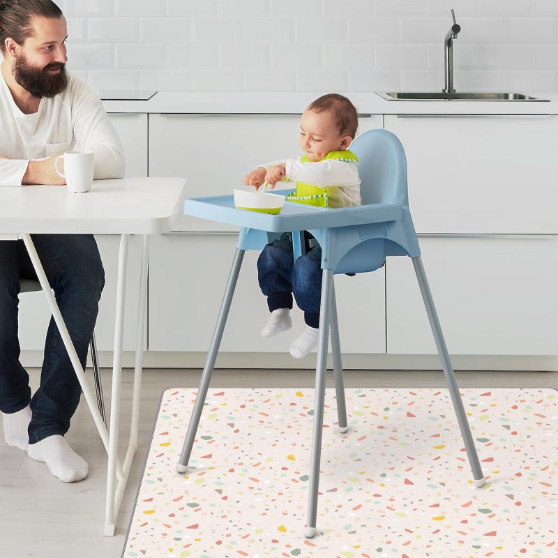 CLYMENE Splat Mat for Under High Chair | 51x51 Inch Anti-Slip Baby Splash Mat | Waterproof & Washable Spill Mat for Highchair Floor and Infant Play (Terrazzo Treasure) - Image 3