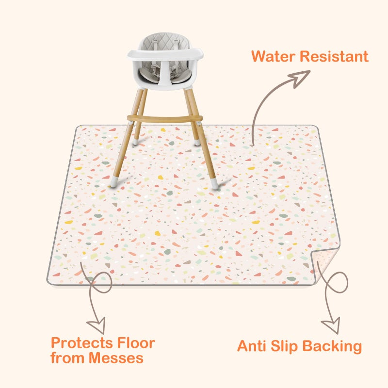 CLYMENE Splat Mat for Under High Chair | 51x51 Inch Anti-Slip Baby Splash Mat | Waterproof & Washable Spill Mat for Highchair Floor and Infant Play (Terrazzo Treasure) - Image 2