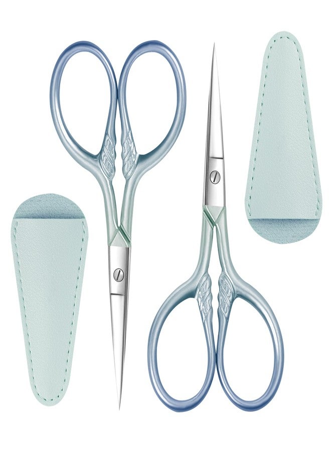 TaShow 2 Pcs Eyebrow Scissors for Women, Professional Grooming Mini Scissors with Stainless Steel Straight Tip, 3.5 Inch Pink Small Scissors, Beauty Kit for Personal Care with PU Case, Gradient Blue - Image 1